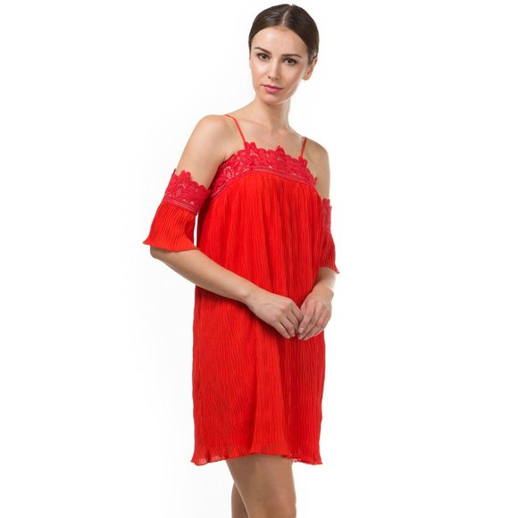 Women's Casual Off The Shoulder Spaghetti Strap Lace Trim Dress Super Cute - Picture 2 of 5